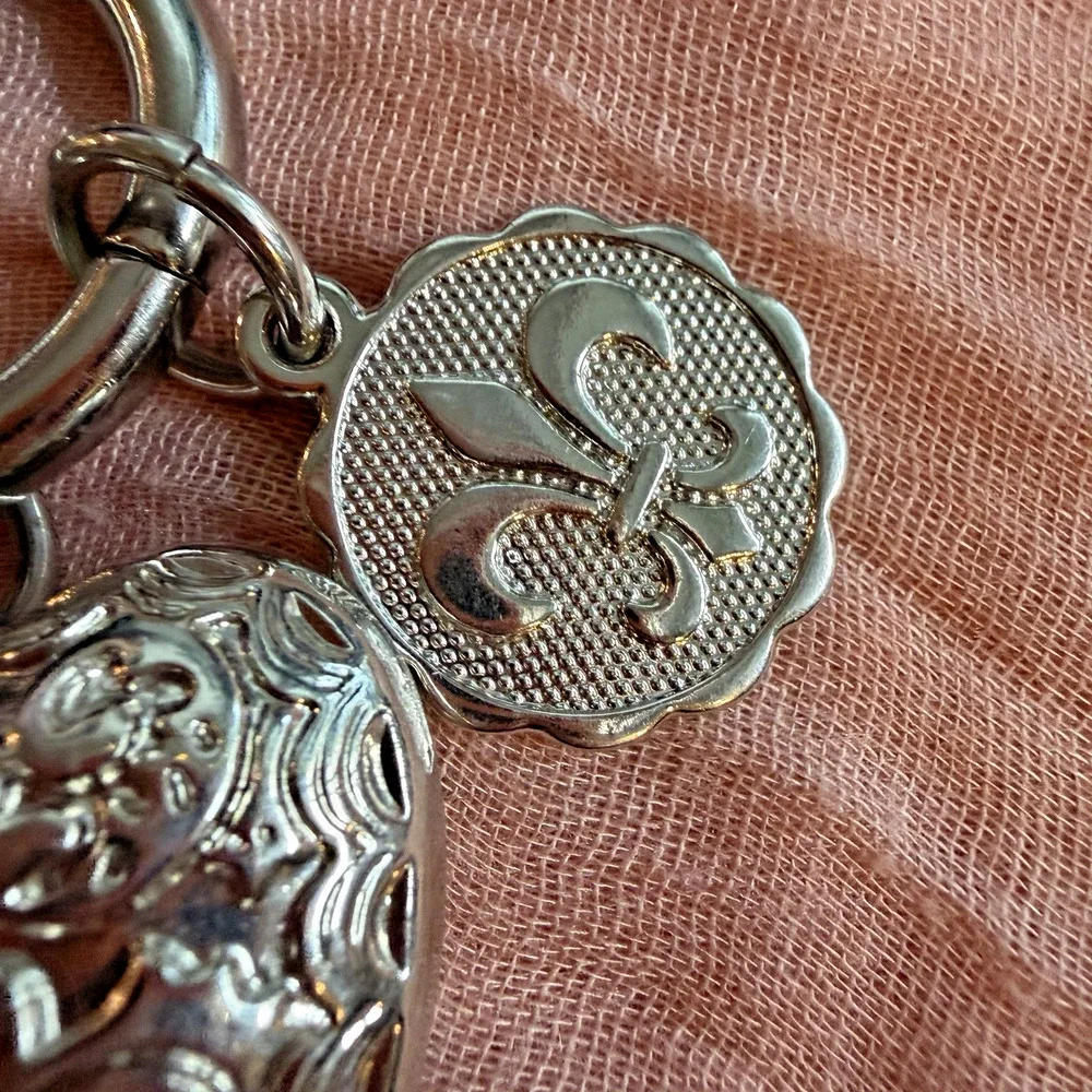 Vintage Kathy Van Zeeland Charm Keychain Silver Tone Heart Crystal 6” Long